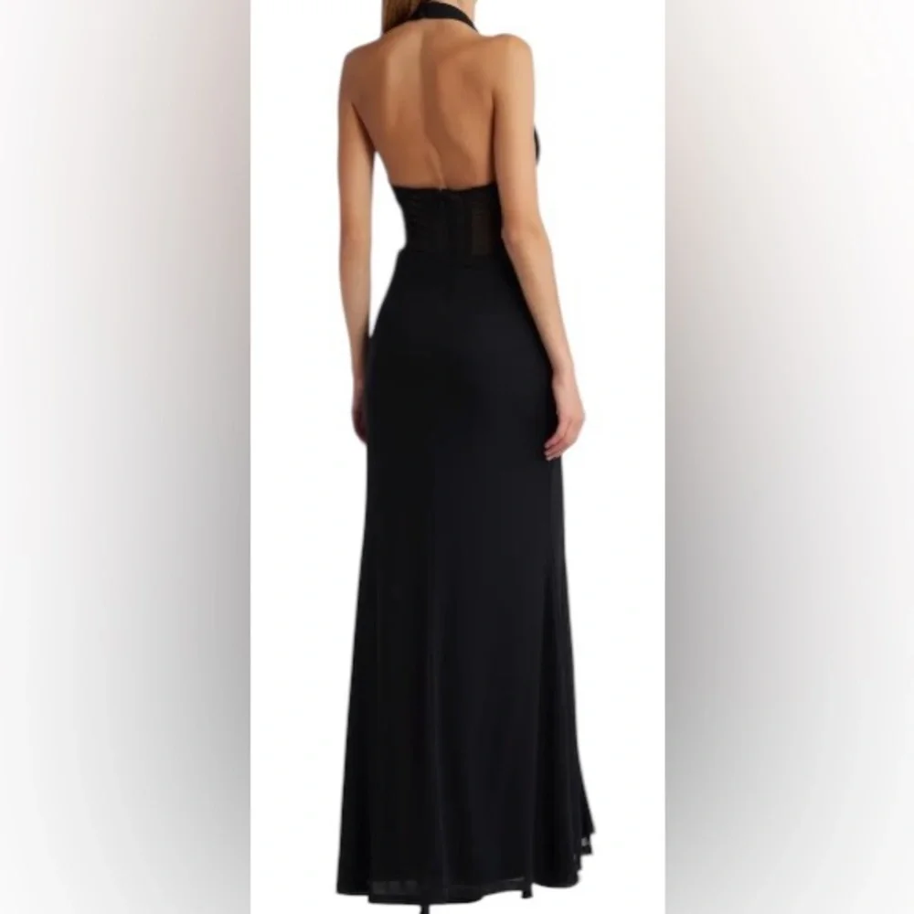 Never-Ending Glamour Black Mesh Cross-Front Halter Maxi Dress Size XS NWOT - Picture 6 of 13